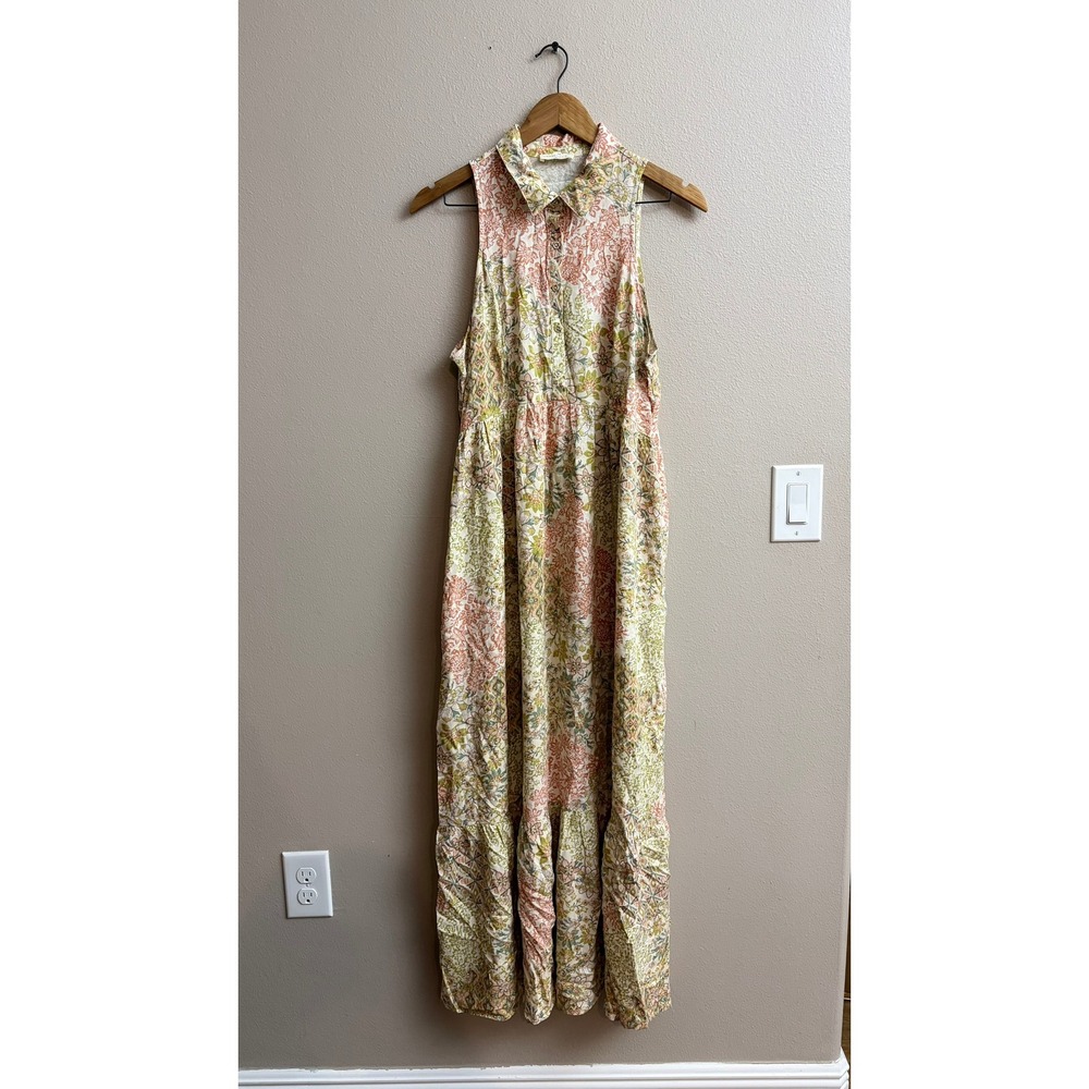 Love Stitch Floral Sleeveless Maxi Dress‎ Size M Boho Tiered Rayon - Picture 3 of 7